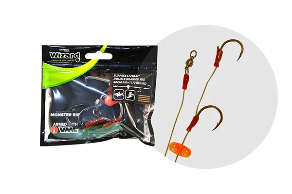 SNECI - Horgász webshop és horgászbolt - WIZARD MONSTER SURFACE LIVEBAIT DOUBLE BRAIDED RIG 9/0+11/0 ROUND