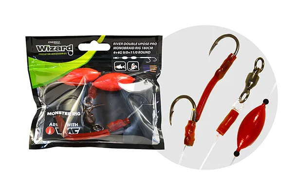 SNECI - Horgász webshop és horgászbolt - WIZARD MONSTER RIVER DOUBLE UPOSE PRO MONOBRAID RIG 4+4G 9/0+11/0 ROUND