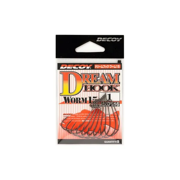 SNECI - Horgász webshop és horgászbolt - DECOY WORM15 DREAM HOOK #1/0 NS BLACK 9PCS/BAG