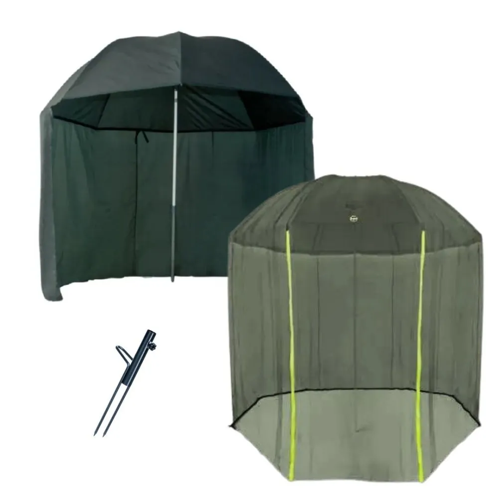 SNECI - Horgász webshop és horgászbolt - KONGER Lux Rubber Lined Umbrella with Shelter 250cm horgász ernyő szúnyoghálóval