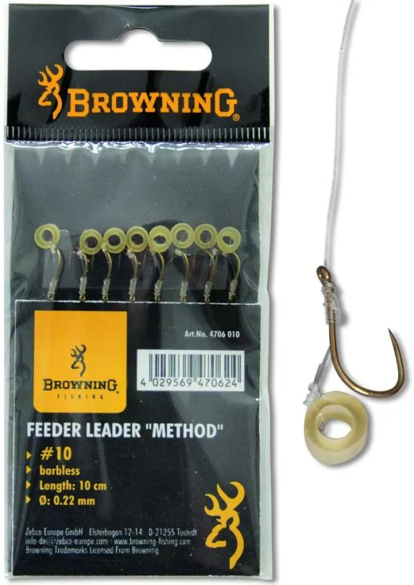 SNECI - Horgász webshop és horgászbolt - Browning #10 Feeder Method Előkötött horog pellet gyűrűvel bronz 10lbs / 4,5kg Hooklength: 10cm