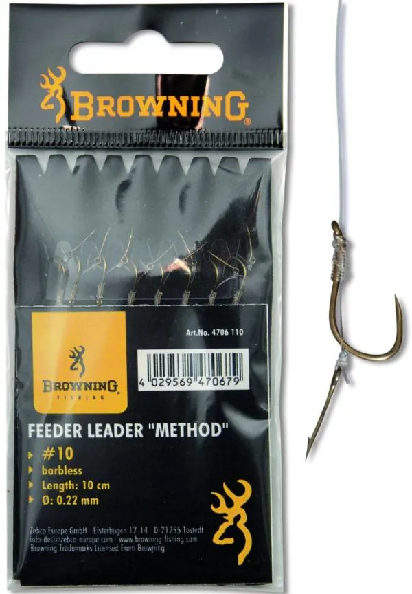 SNECI - Horgász webshop és horgászbolt - Browning #10 Feeder Method Előkötött horog bojli tűvel bronz 10lbs / 4,5kg Hooklength: 10cm