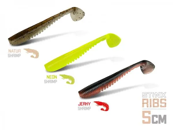 SNECI - Horgász webshop és horgászbolt - Gumihal Delphin B! StinxRIBS Shrimp / 20db-5cm / NEON