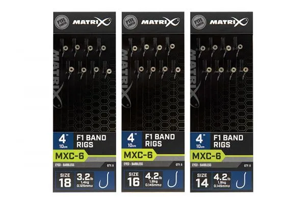 SNECI - Horgász webshop és horgászbolt - Matrix MXC-6 4” F1 Bands MXC-6  Size 18 Barbless / 0.125mm / 4" (10cm) F1 Band - 8pcs
