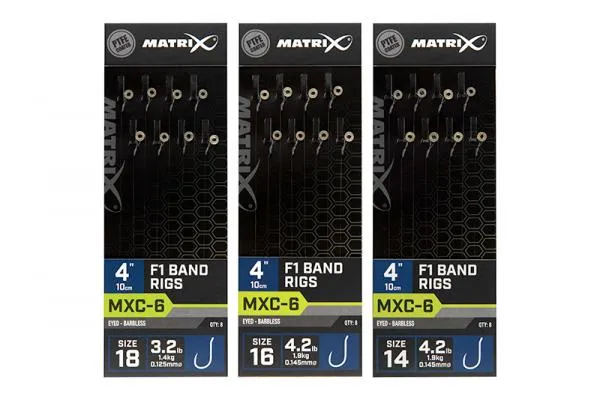 SNECI - Horgász webshop és horgászbolt - Matrix MXC-6 4” F1 Bands MXC-6  Size 16 Barbless / 0.145mm / 4" (10cm) F1 Band - 8pcs