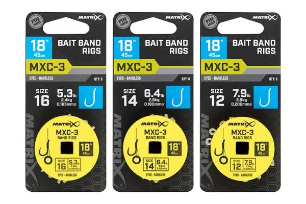 SNECI - Horgász webshop és horgászbolt - Matrix MXC-3 18” Bait Band Rigs MXC-3 Size 16 Barbless / 0.165mm / 18" (45cm) / Band - 8pcs