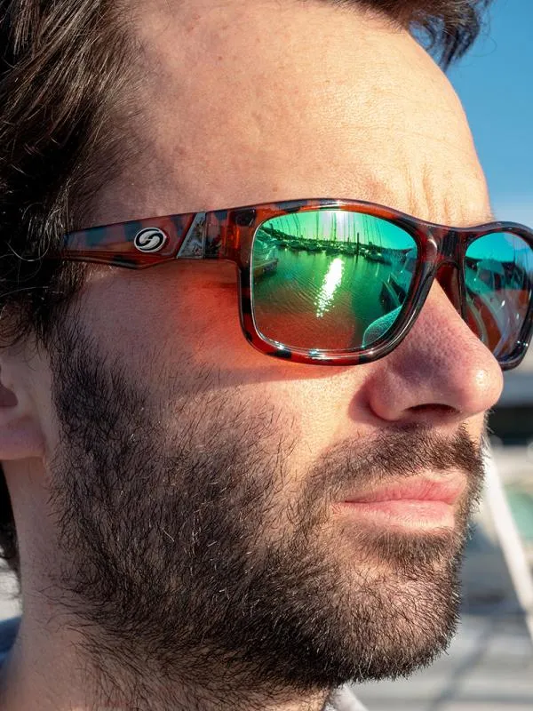 Strike King - Sunglasses Pro Shiny Tortoiseshell Frame Multi Layer Green  Mirror Amber Base Lens 