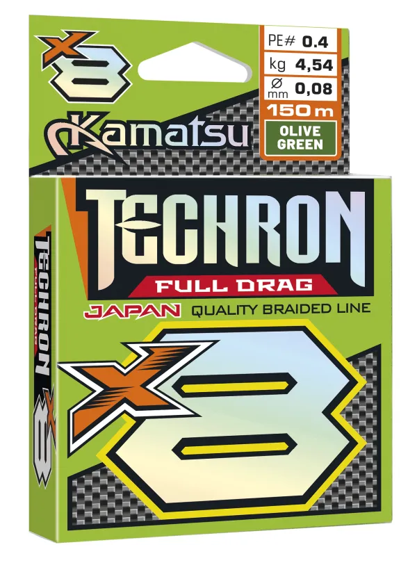 SNECI - Horgász webshop és horgászbolt - KAMATSU Techron Full Drag X8 Olive Green 0.06/150m PE 0.3
