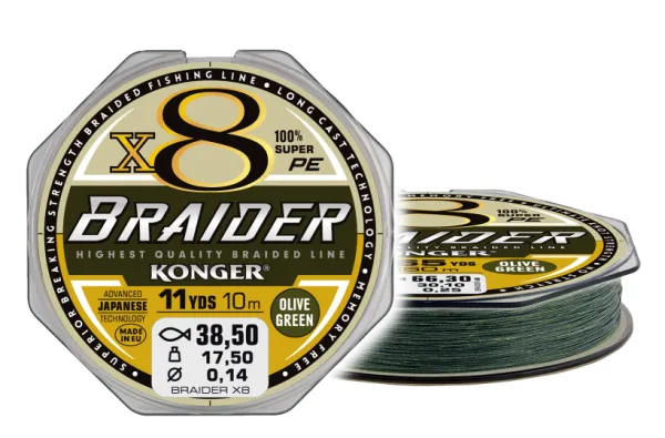 SNECI - Horgász webshop és horgászbolt - KONGER Braider X8 Olive Green 0.08/10m