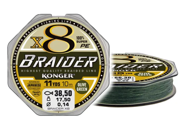 SNECI - Horgász webshop és horgászbolt - KONGER Braider X8 Olive Green 0.10/10m
