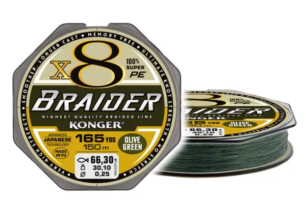 SNECI - Horgász webshop és horgászbolt - KONGER Braider X8 Olive Green 0.25/150m