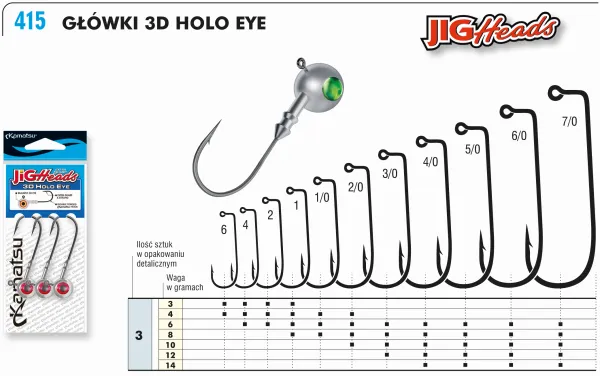 SNECI - Horgász webshop és horgászbolt - KAMATSU 3D Holo Green Eye Jig Head 1 8g