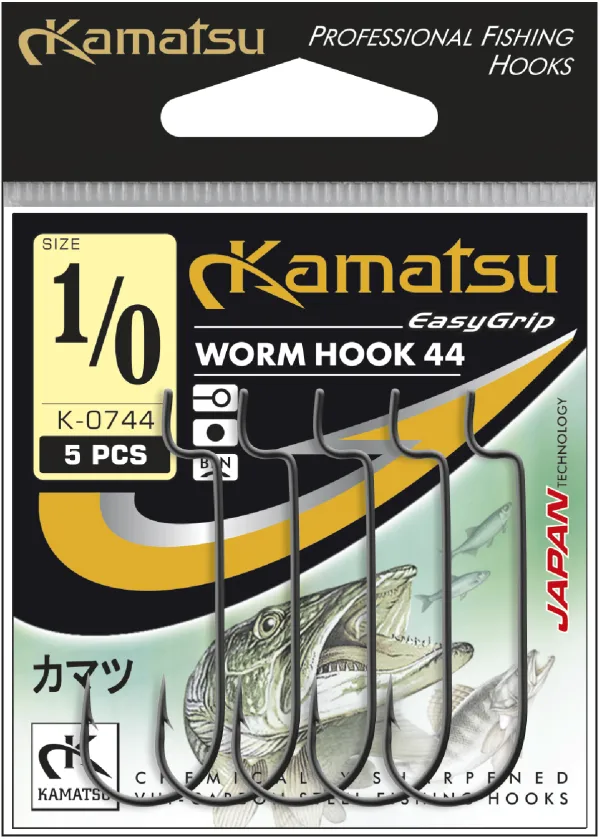 SNECI - Horgász webshop és horgászbolt - KAMATSU Kamatsu Worm Hook 44 1/0 Black Nickel Ringed