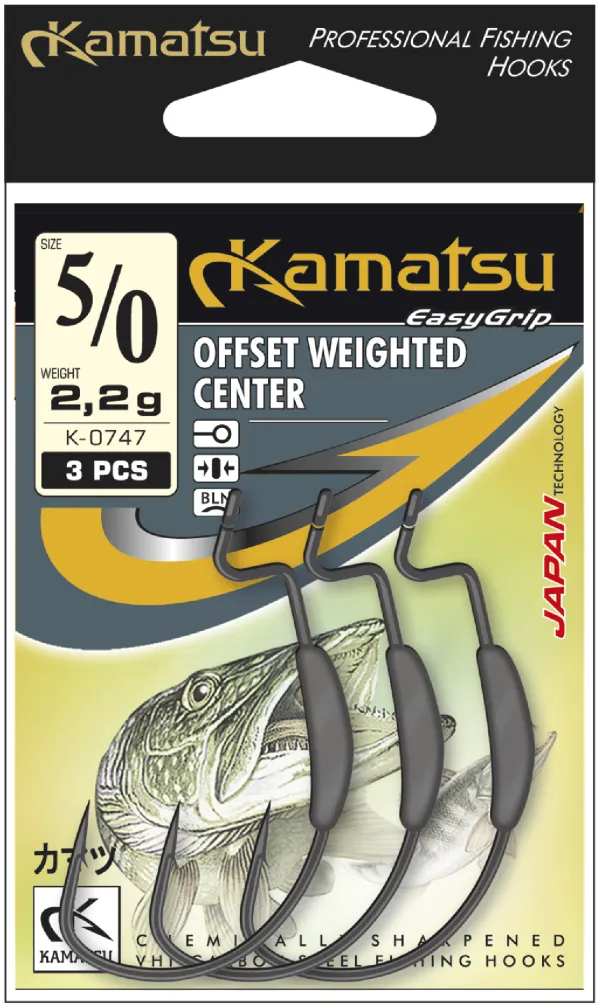 SNECI - Horgász webshop és horgászbolt - KAMATSU Kamatsu Offset Weighted Center 2/0 Black Nickel Ringed 0.8g