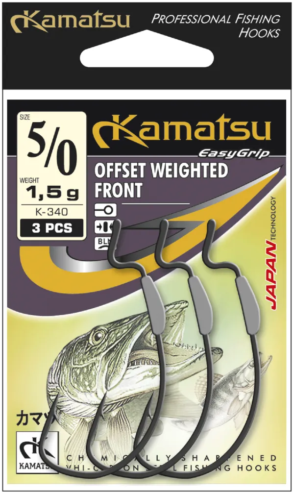 SNECI - Horgász webshop és horgászbolt - KAMATSU Kamatsu Offset Weighted Front 1/0 Black Nickel Ringed 0.5g