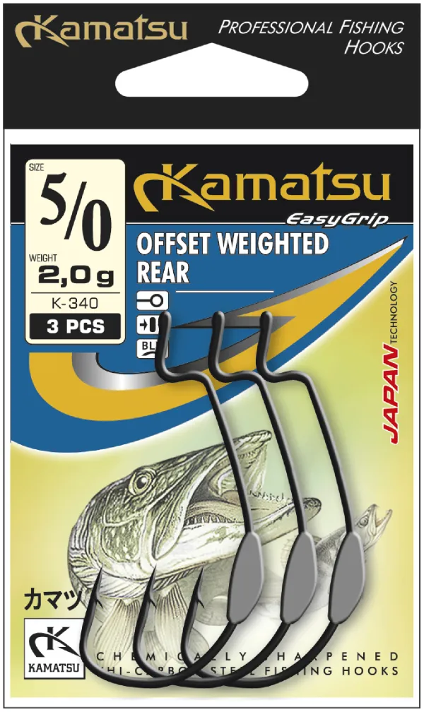 SNECI - Horgász webshop és horgászbolt - KAMATSU Kamatsu Offset Weighted Rear 1/0 Black Nickel Ringed 0.9g