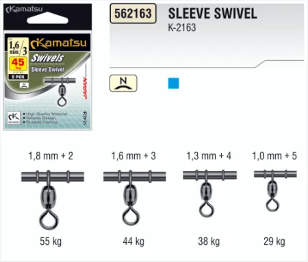 SNECI - Horgász webshop és horgászbolt - KAMATSU Sleeve Swivel 5+1.6 SS 29kg K-2163