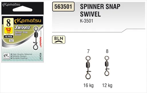 SNECI - Horgász webshop és horgászbolt - KAMATSU Spinner Snap Swivel 7BLN 16kg K-3501
