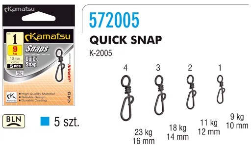 SNECI - Horgász webshop és horgászbolt - KAMATSU Quick Snap BLN 1 9kg 10mm Box K-2005