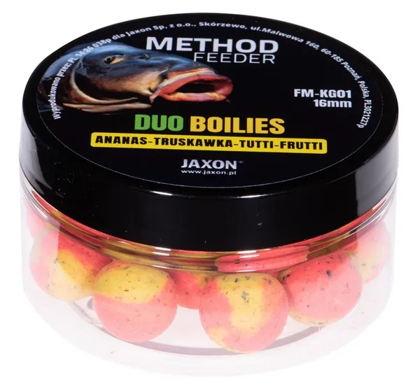 SNECI - Horgász webshop és horgászbolt - JAXON DUO-BOILIES METHOD FEEDER PINEAPPLE/TUTTI-FRUTTI/STRAWBERRY 5x40g 16mm