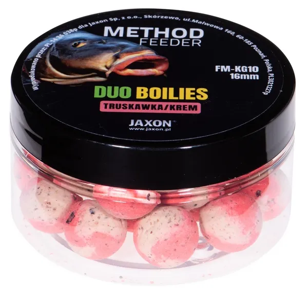 SNECI - Horgász webshop és horgászbolt - JAXON DUO-BOILIES METHOD FEEDER STRAWBERRY/CREAM 5x40g 16mm