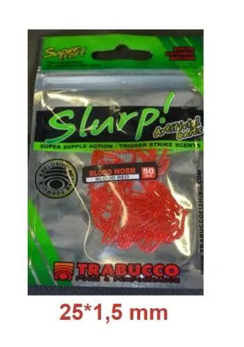 SNECI - Horgász webshop és horgászbolt - Trabucco Slurp Bait Bloodworm Blood Red 50 db gumi szúnyoglárvaa