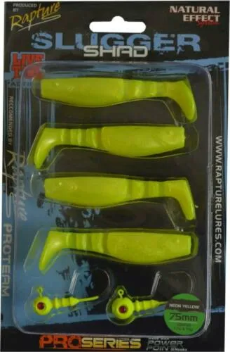 SNECI - Horgász webshop és horgászbolt - Rapture Slugger Shad Set 75 Neon Yellow 4+2db/csg, műcsali szett