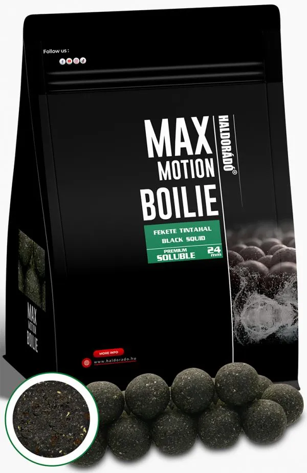 SNECI - Horgász webshop és horgászbolt - HALDORÁDÓ MAX MOTION Boilie Premium Soluble 24 mm - Fekete Tintahal